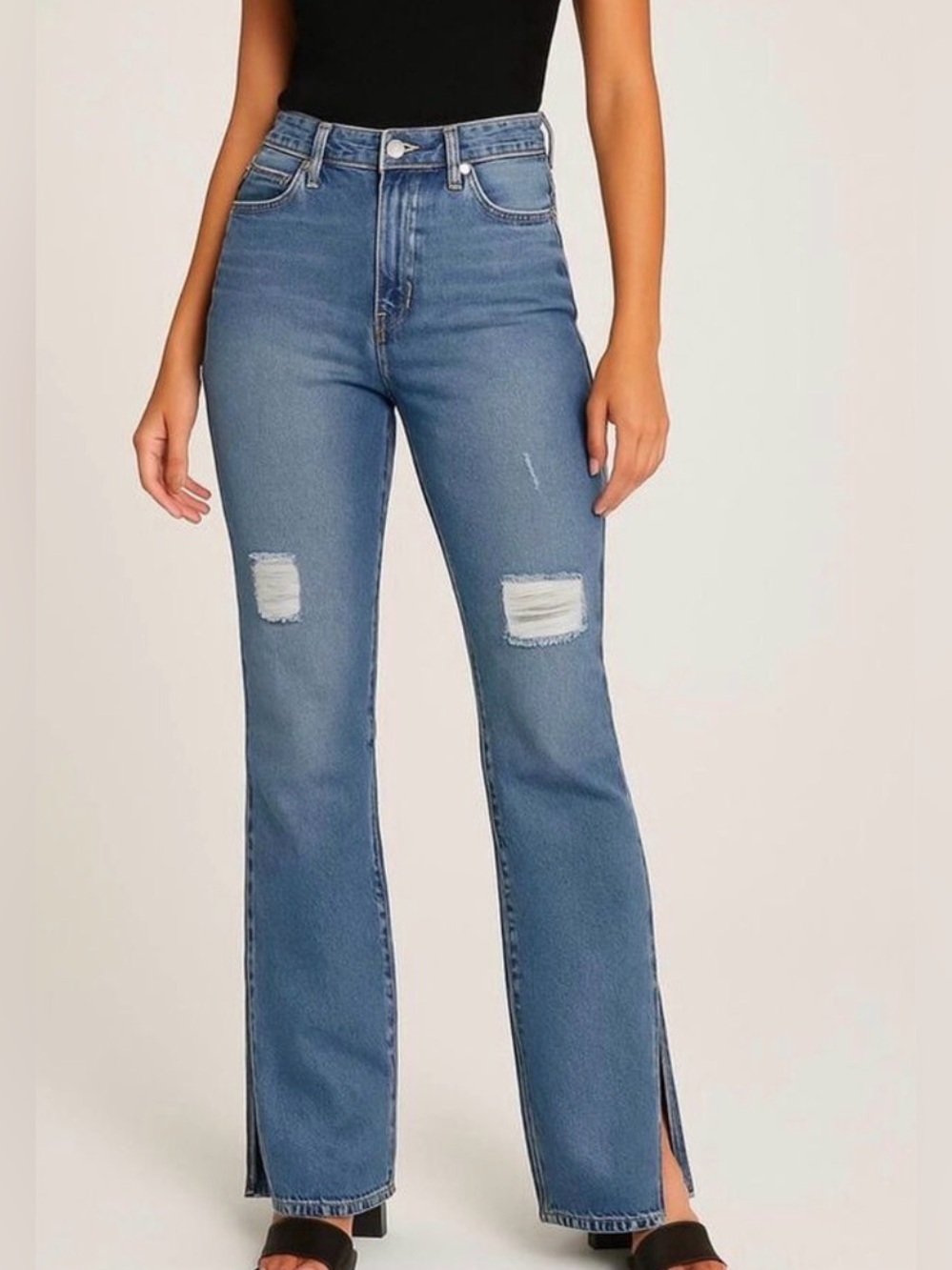 Avec Les Filles Jeans bootcut distressed NWT Ripped hem & knees Split Hem Sz 27